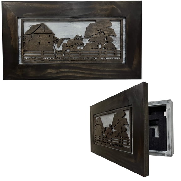 Bellewood Designs Decorative Cow Farm Wall-Mounted Secure Gun Cabinet - Gun Safe To Securely Store Your Gun Home Self Defense Gear