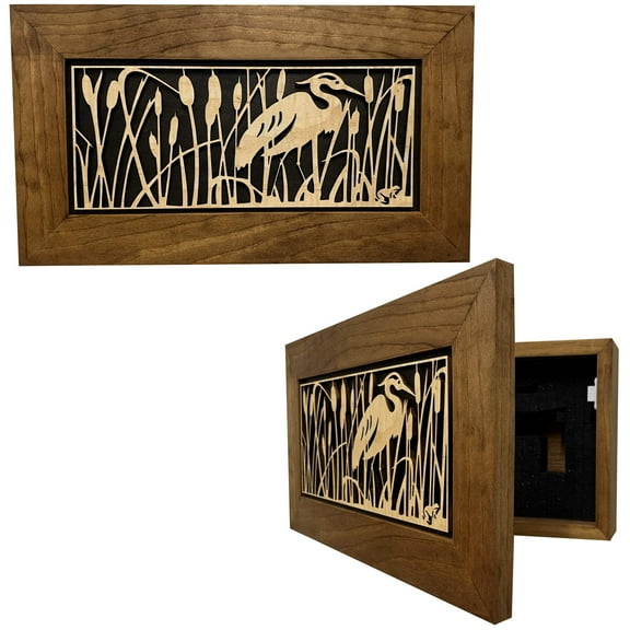 Bellewood Designs Decorative Gun Safe Heron in Cattails Wall-Mounted Gun Cabinet To Securely Store Your Gun In Plain Sight