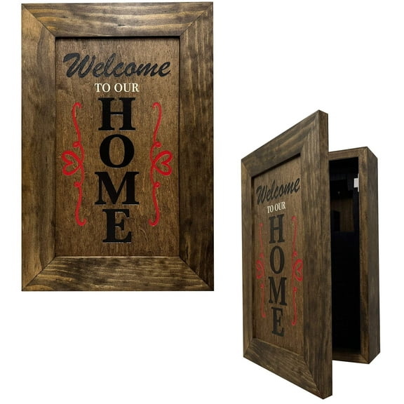 Bellewood Designs Wooden Secure Gun Safe Welcome to our Home Wall Decor (Jacobean)