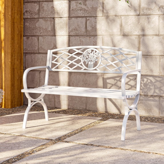 Belleze 50" inch Outdoor Park Bench Garden Backyard Furniture Chair Porch Seat, White