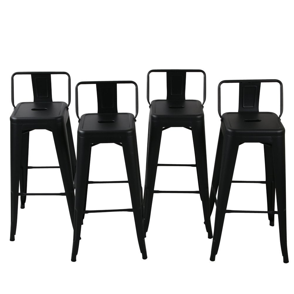 Belleze Barstools Black Bar Stools Low Back (Set of 4), 30inch