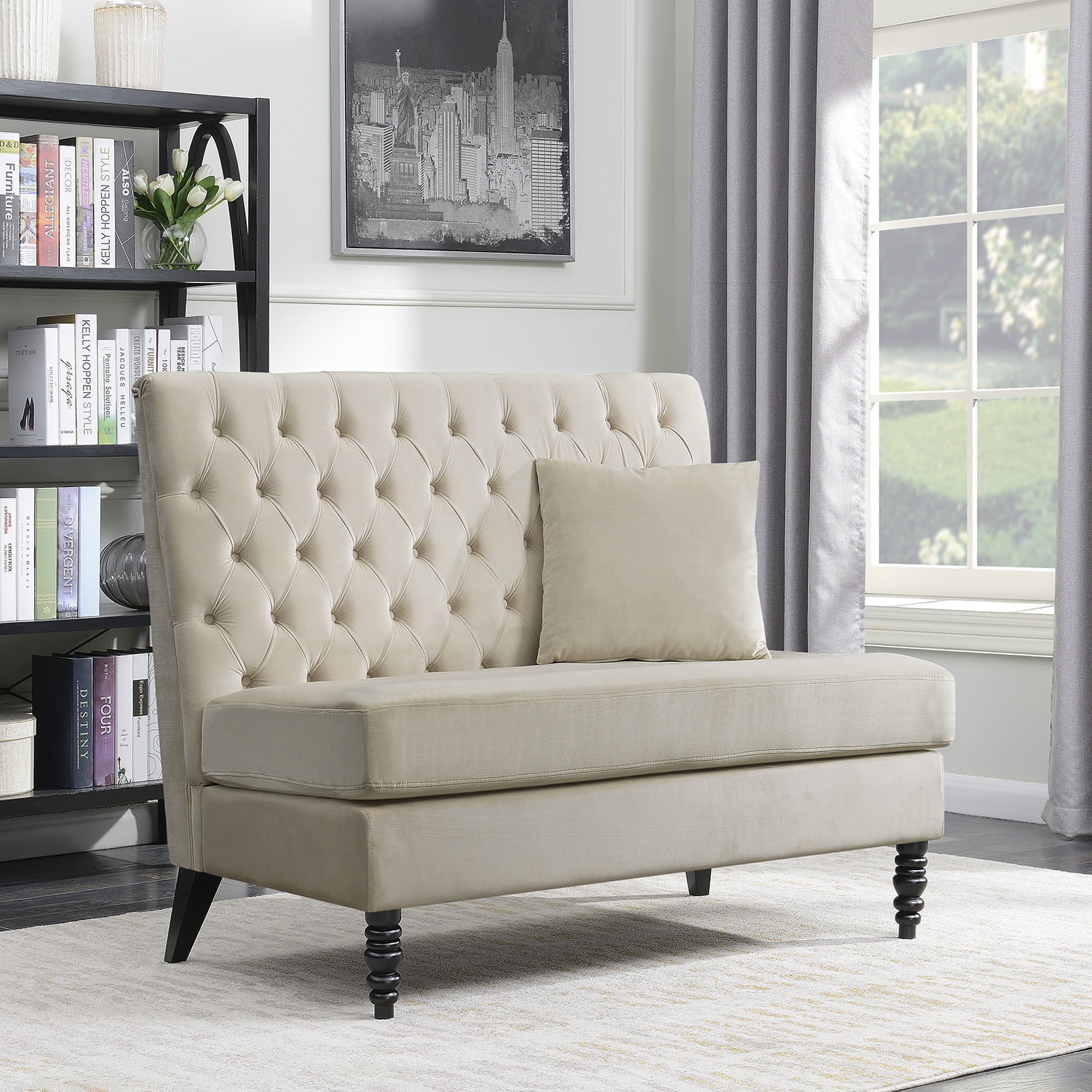 Sofa Love Velvet High-Back Bedroom, Tufted Bench Beige Loveseat Belleze Seat Settee Modern