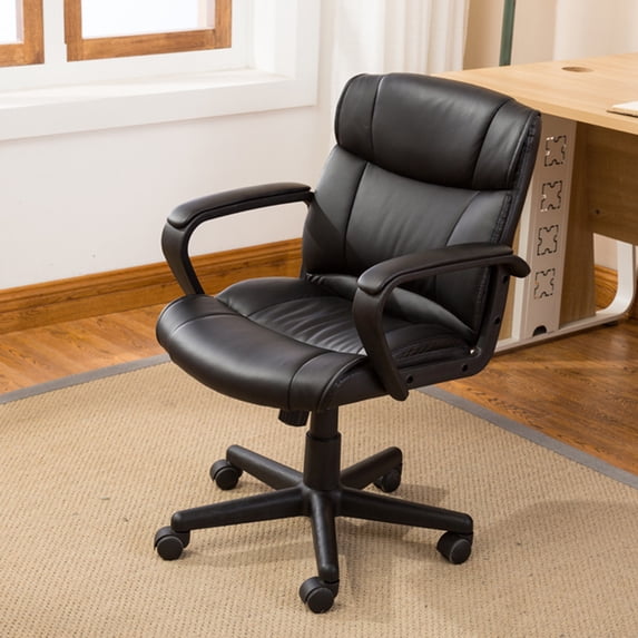 Belleze Ergonomic Mid-Back Office Chair Computer Padded Armrest, Black