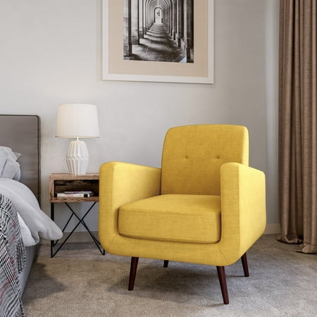 BELLEZE Hasting Arm Chair Comfy Fabric Upholstered Tufted Accent Chair Single Sofa for Bedroom Living Room with Wooden Legs, Yellow