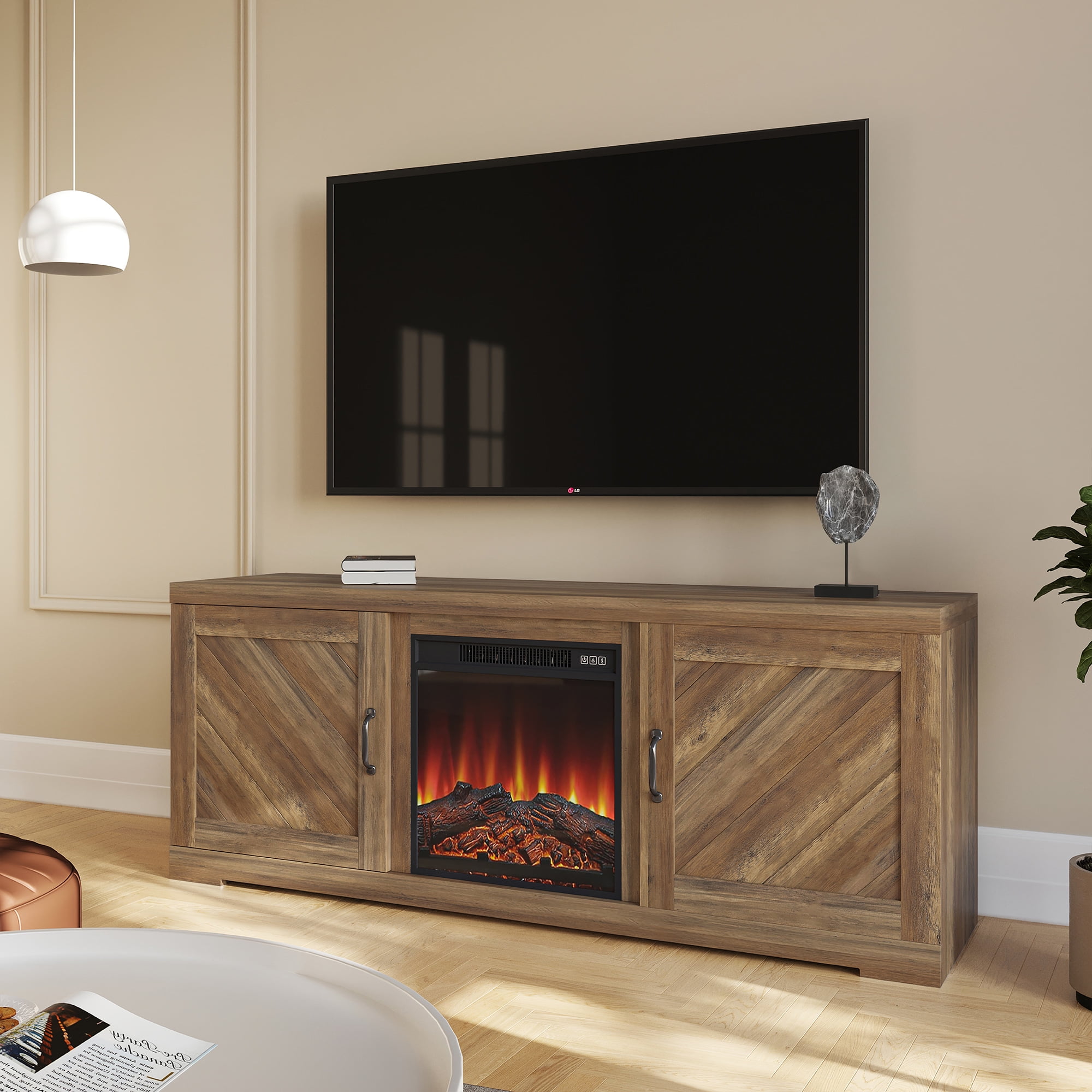 Belleze Modern Farmhouse Electric Fireplace TV Stand for TVs up to 65