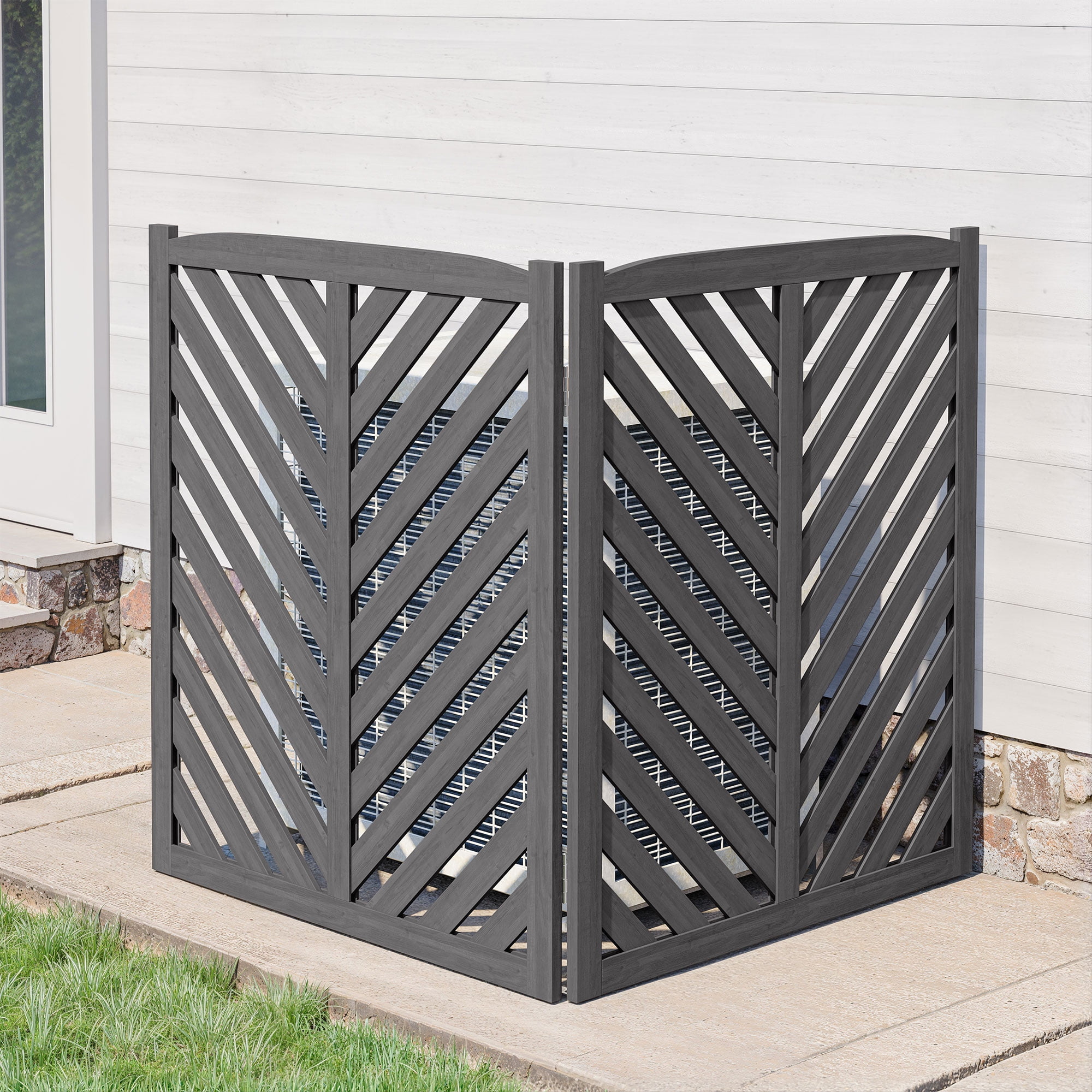 Dark Gray Fir Wood Outdoor Privacy Fence Panels, Set of 2