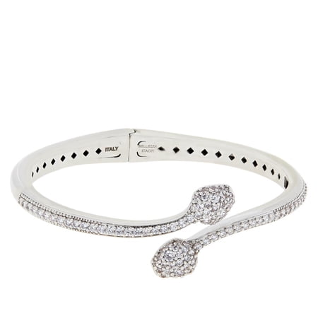 Bellezza Bronze Silvertone Hinged CZ Snake Bangle 6-1/4"