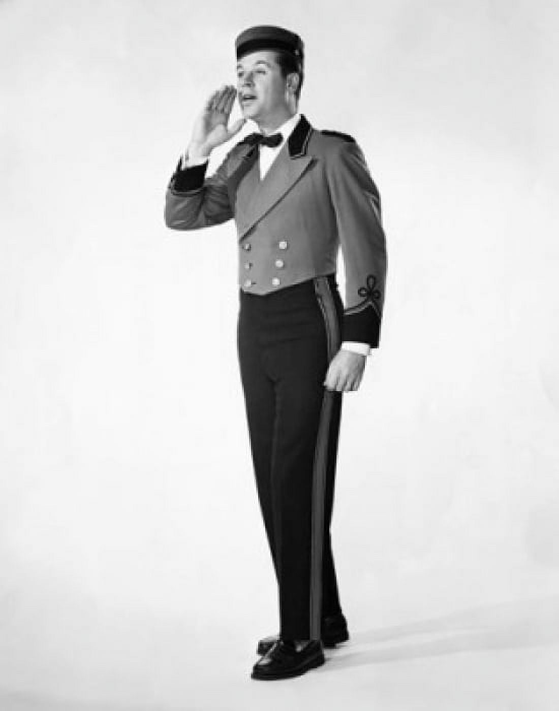 Bellhop shouting with his hand near his mouth Canvas Art - (18 x 24)