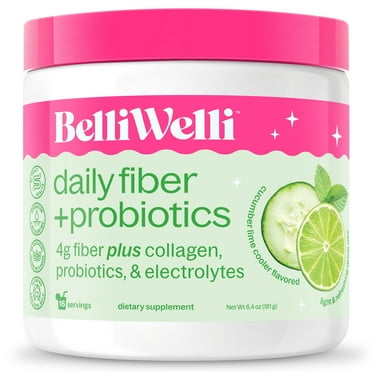 BelliWelli Daily Fiber Supplement with Probiotics, Electrolytes, and Collagen - Cucumber Lime Cooler, 6.4 oz
