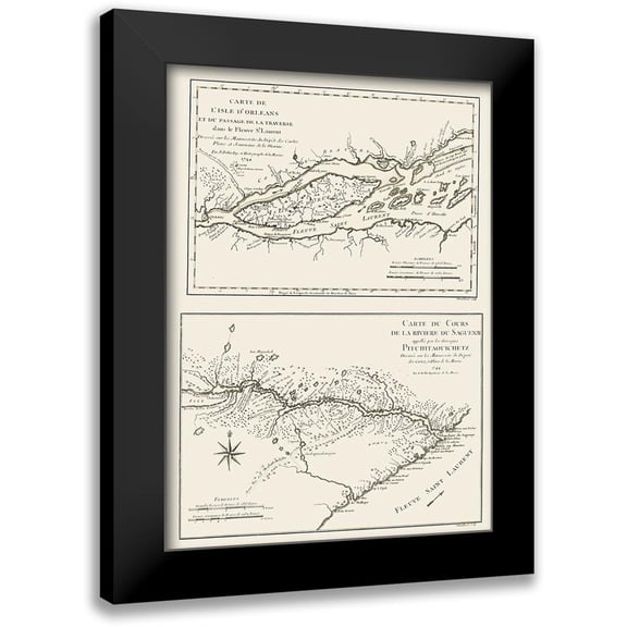 Bellin 11x14 Black Modern Framed Museum Art Print Titled - St Lawrence River Isle of Orleans Canada and US