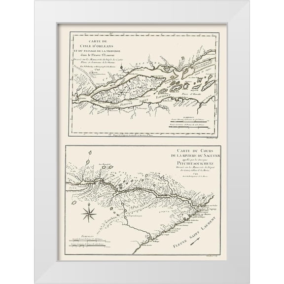 Bellin 11x14 White Modern Wood Framed Museum Art Print Titled - St Lawrence River Isle of Orleans Canada and US