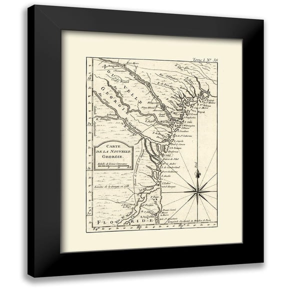 Bellin 12x14 Black Modern Framed Museum Art Print Titled - Georgia - Bellin 1764