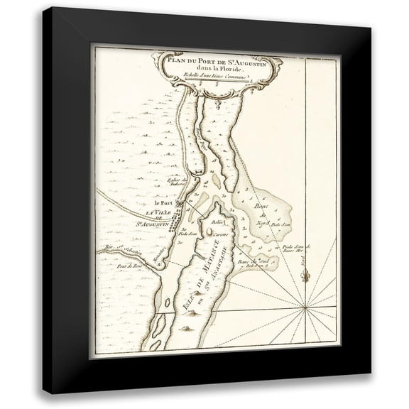 Bellin 19x24 Black Modern Framed Museum Art Print Titled - St Augustine Florida - Bellin 1764