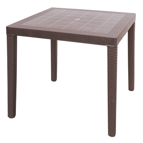 Bellin Patio Dining Table with Umbrella Hole, Brown, Square, UV-Resistant Resin Wicker, 20x20x16.5 Inches, All-Weather Design, Modern Style
