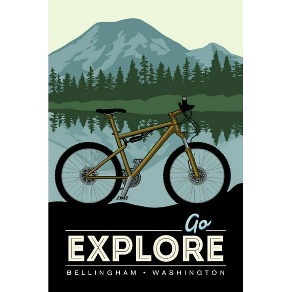Bellingham, Washington, Go Explore, Bike (36x54 Giclee Gallery Art Print, Vivid Textured Wall Decor)
