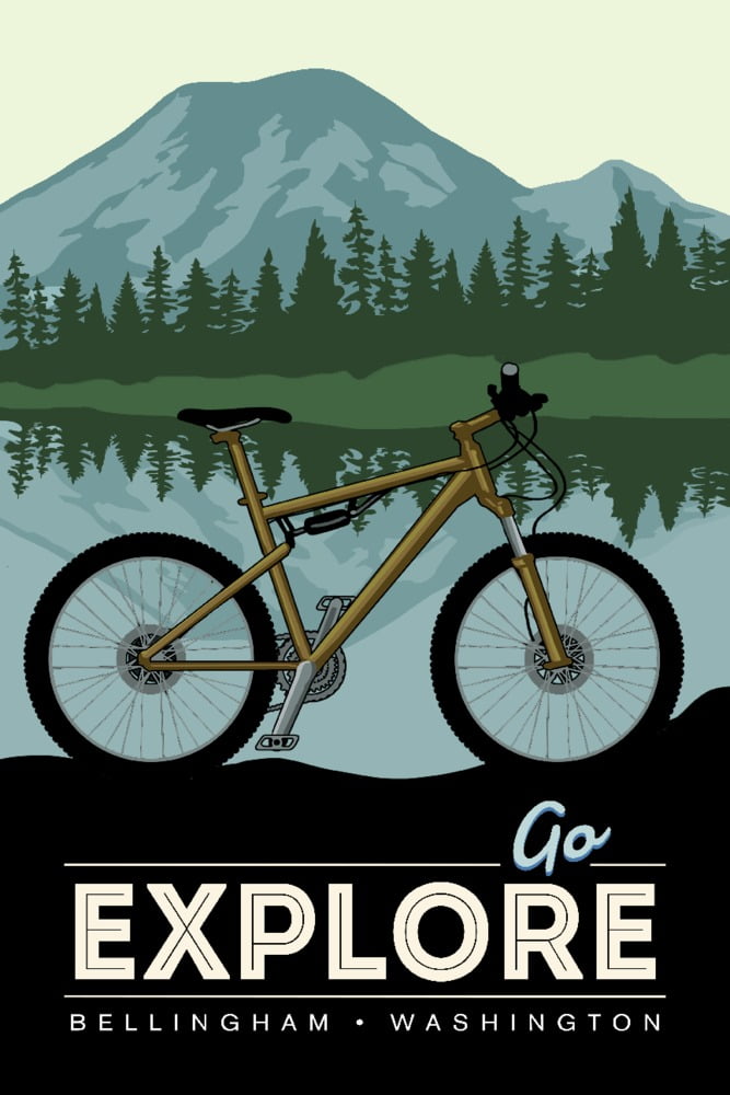Bellingham, Washington, Go Explore, Bike (9x12 Wall Art Print, Home