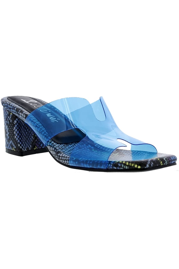 Faze Womens Chunky Heel Mule Sandal 7.5 Blue Lucite
