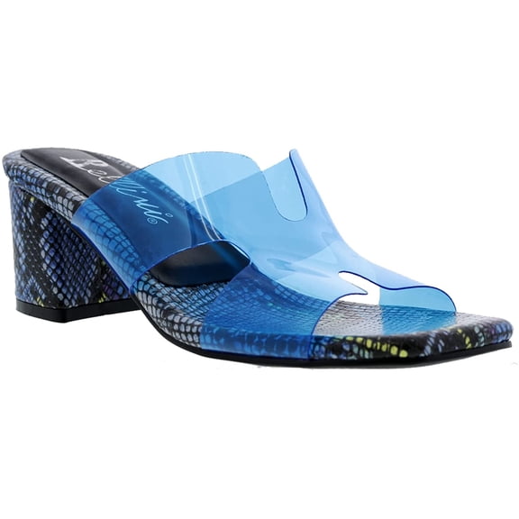 Bellini Faze Womens Chunky Heel Mule Sandal 7 Wide Blue Lucite
