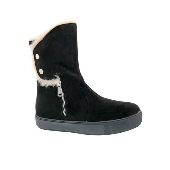 Bellini Furry Women Zipper Boots In Black Microsuede/faux Fur