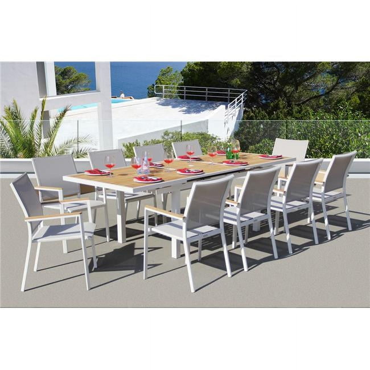 Bellini GR01409LVB2048T 22.75 x 21.25 x 35.5 in. Essense Dining Set, Pewter - 9 Piece