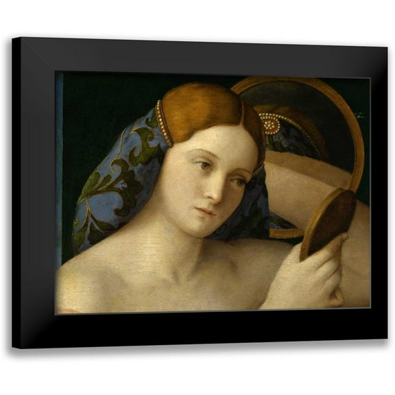 Bellini, Giovanni 14x12 Black Modern Framed Museum Art Print Titled - Giovane donna allo specchio