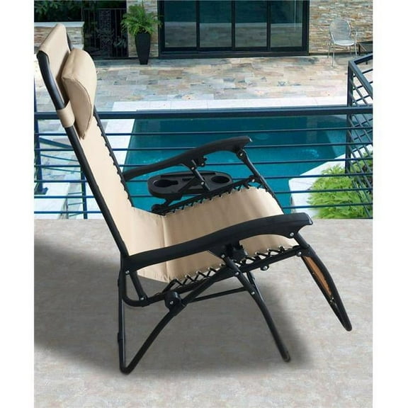 Bellini Home and Gardens Zero Gravity Recliner / Lounger & Cup Holder in Cream Mesh Fabric 2Pk.