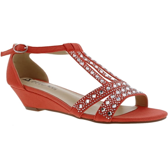 Bellini Laaris Womens Comfort Wedge T-Strap Sandal 7 Wide Orange Microsuede