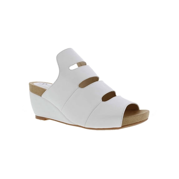Bellini Womens Whit Faux Leather Peep-Toe Wedge Sandals