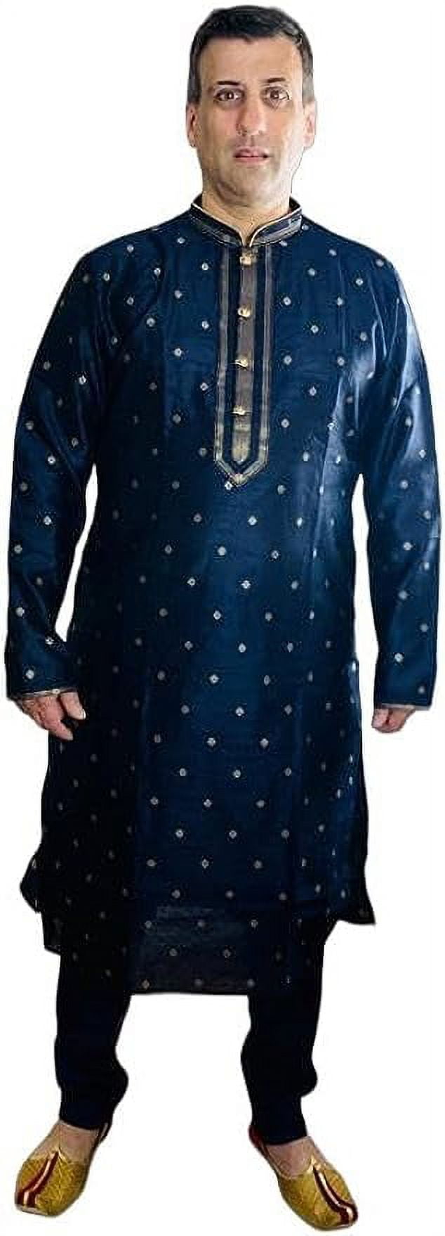 Bellisimo Fashion Men's Kurta Pajama Set Ethnic Wear Navy Blue Large
