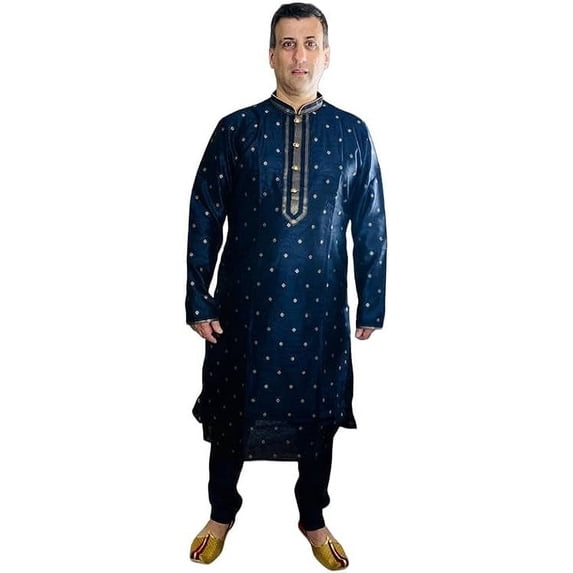 Bellisimo Fashion Men's Kurta Pajama Set Ethnic Wear Navy Blue Medium