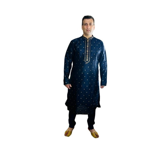 Bellisimo Fashion Men's Kurta Pajama Set Ethnic Wear Navy Blue X-Large