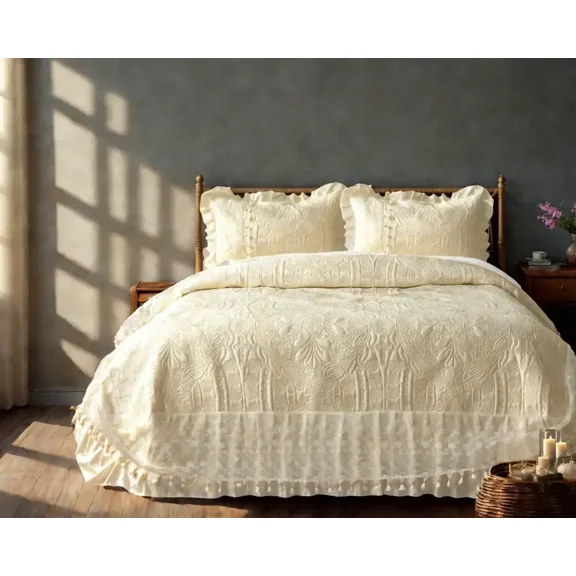 Bellissa Elegance Quilted Double Bedcover Set - Beige