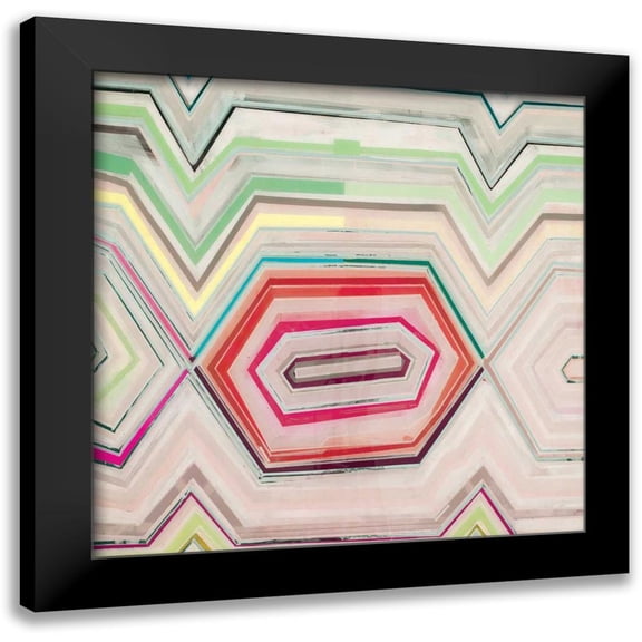 Bellissimo Art 15x15 Black Modern Framed Museum Art Print Titled - Aqua Zig Zag IV