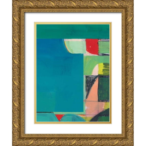Bellissimo Art 25x32 Gold Ornate Wood Framed with Double Matting Museum Art Print Titled - Teal Abstract I