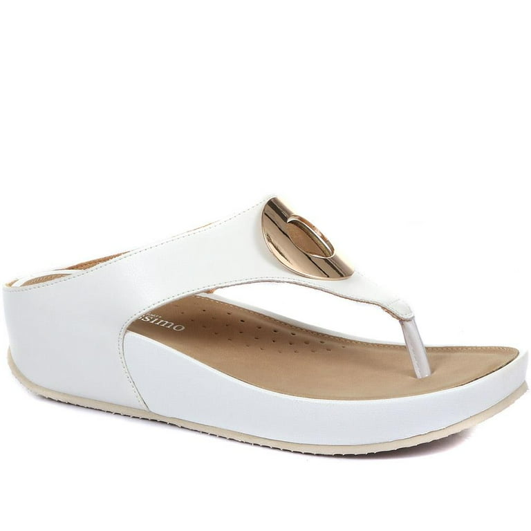 Bellissimo Women s White Metallic Toe Post Sandals with Pearl Effect Straps Size 9 Walmart