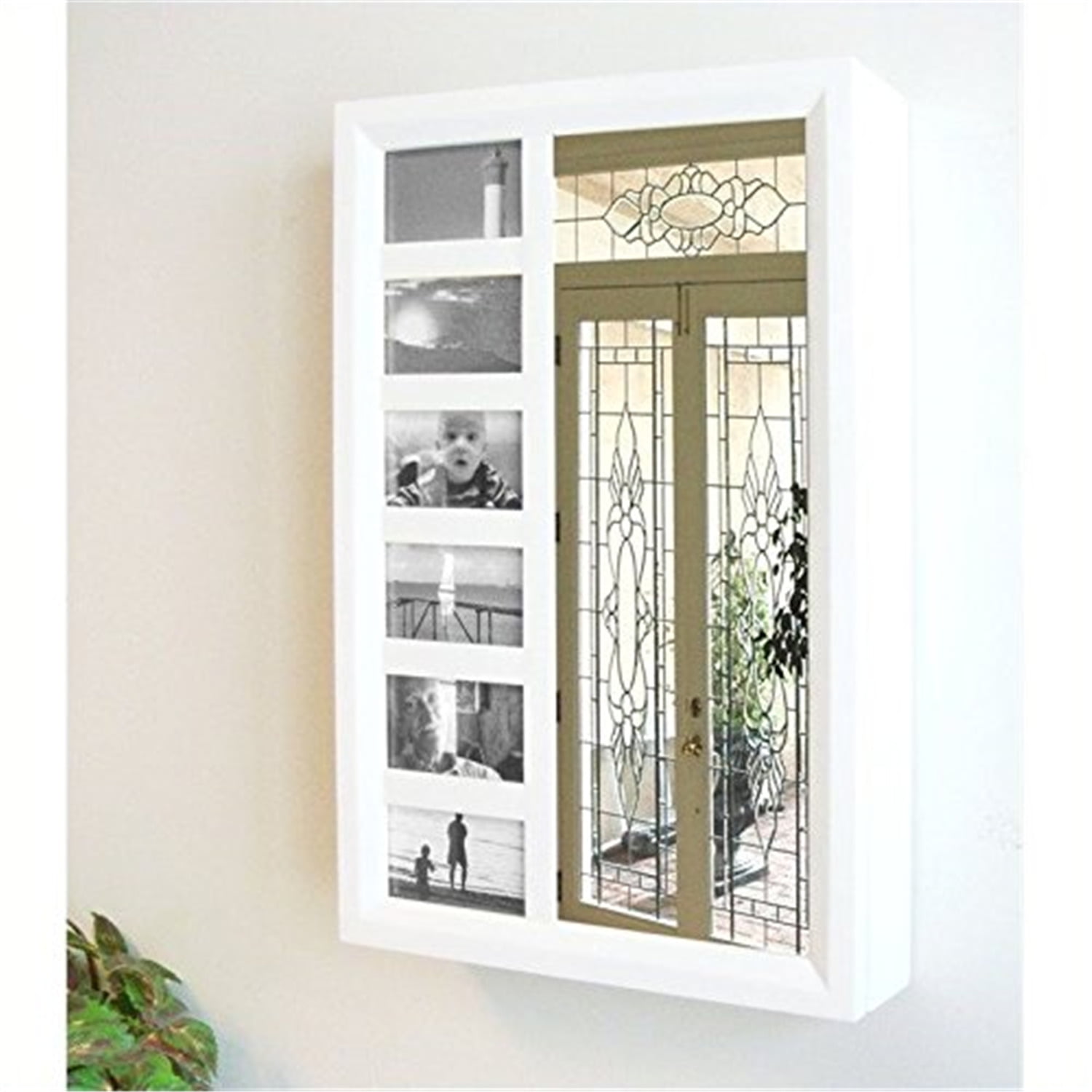 Contemporary White Wood Wall Mounted Jewelry Armoire with Mirror