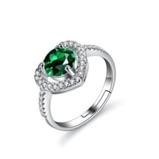 Bellitia Jewelry 925 Sterling Silver Adjustable Heart Shape Ring for Her, Gemstone Birthstone Finger Ring with 1ct Green Emerald CZ Anniversary Birthday Present Fine Jewellery Gifts for Women