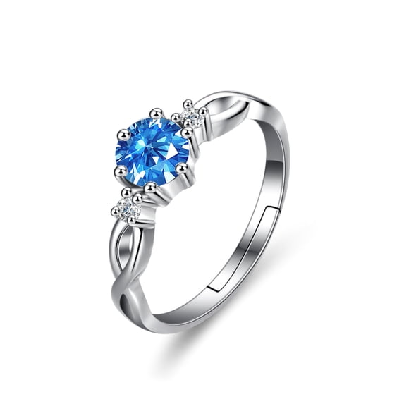 Bellitia Jewelry 925 Sterling Silver Adjustable Side-Stone Engagement Rings for Her, Gemstone Birthstone Finger Ring with 0.7ct Blue Aquamarine CZ Anniversary Birthday Present for Women Girls