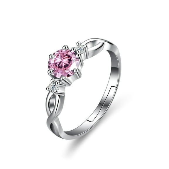 Bellitia Jewelry 925 Sterling Silver Adjustable Side-Stone Engagement Rings for Her, Gemstone Birthstone Finger Ring with 0.7ct Pink Tourmaline CZ Anniversary Birthday Present for Women