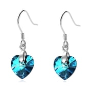 Bellitia Jewelry 925 Sterling Silver Blue Crystal Heart of Ocean Dangle Earrings, Infinity Heart Drop Earrings Hook Birthstone Earrings for Women