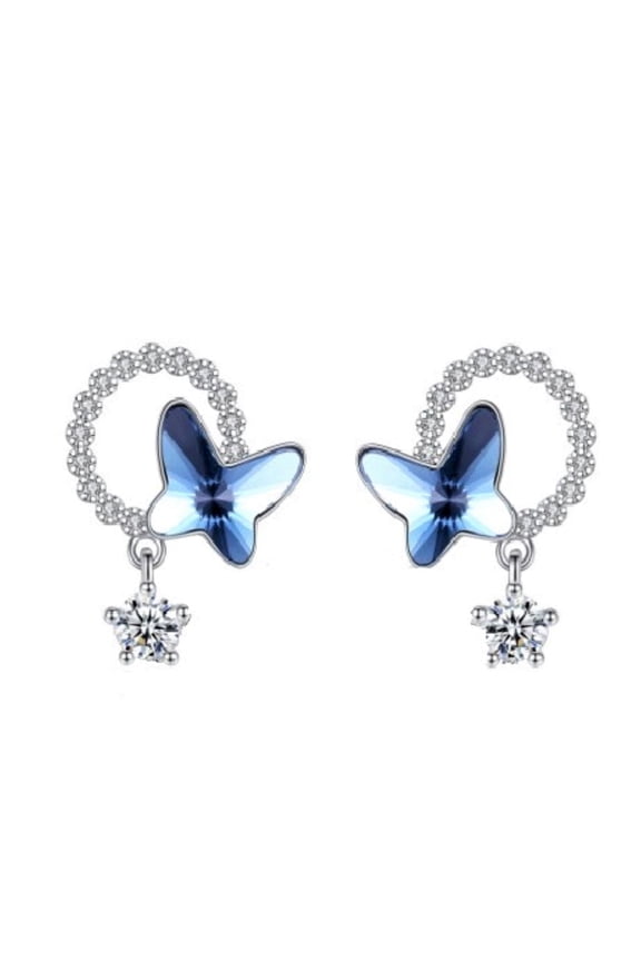 925 Sterling Silver Butterfly Stud Earrings for Her, Crystal Butterfly Earrings Jewellery Gifts for Women