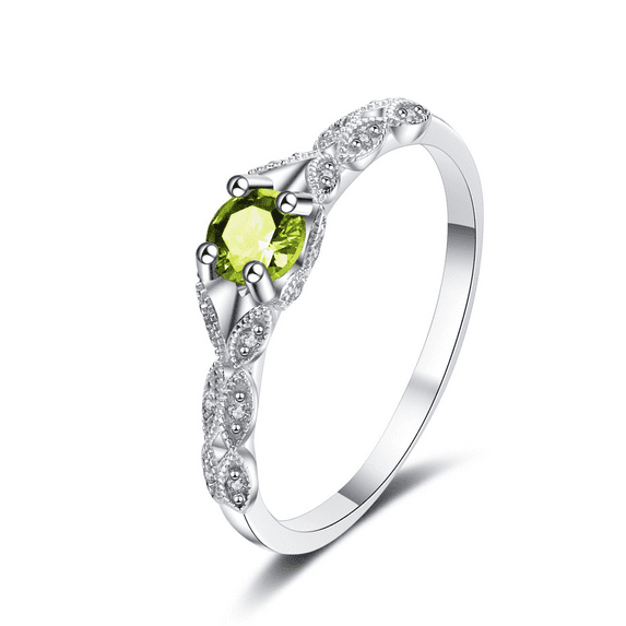 Bellitia Jewelry 925 Sterling Silver Court Style Ring for Women, Fashion Peridot Birthstone Rings, Lovely Anniversary, Birthday, Valentine’s Day Present