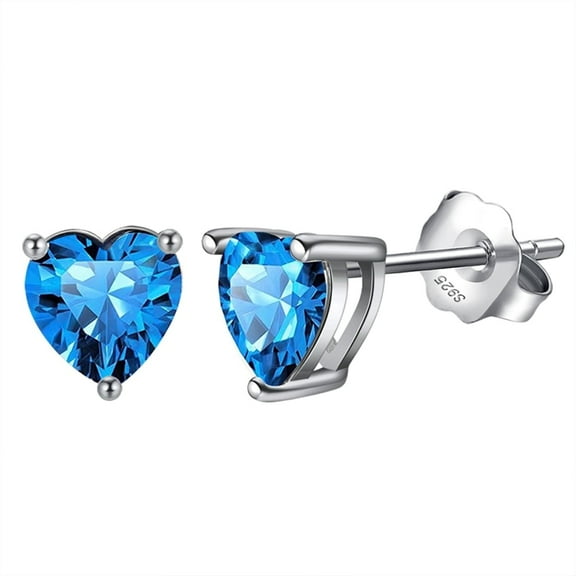 Bellitia Jewelry 925 Sterling Silver December Birthstone Heart Stud Earrings for Women, Gemstone Earring with Blue Turquoise Anniversary Birthday Jewellery Gift