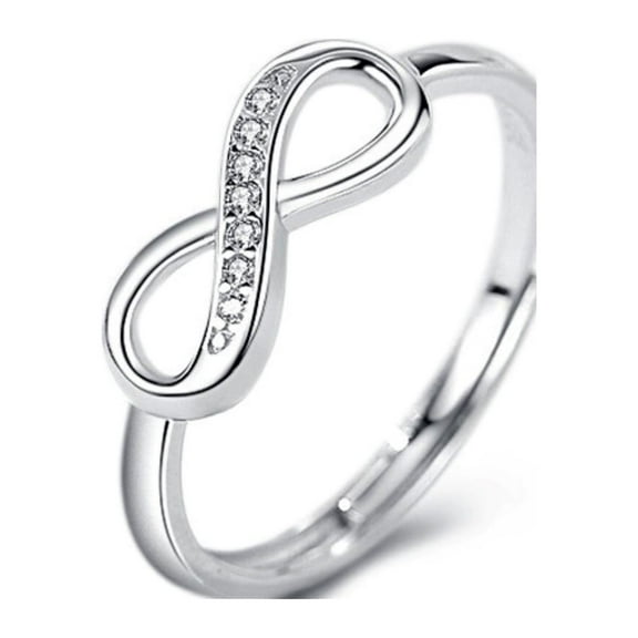 Bellitia Jewelry 925 Sterling Silver Infinity Endless Promise Rings CZ Simulated Diamond Ring for Women, Forever Love Wedding Band Adjustable Ring