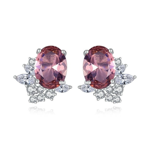 Bellitia Jewelry 925 Sterling Silver Morganite Pink Gemstone CZ Earrings for Women, Morganite and Cubic Zirconia Fashion Bridal Jewelry Set Stud Earrings for Her