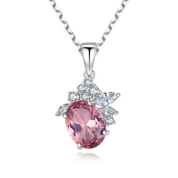 Bellitia Jewelry 925 Sterling Silver Morganite Pink Gemstone CZ Pendant Necklace for Women, Morganite and Cubic Zirconia Fashion Bridal Jewelry Set Necklace for Her