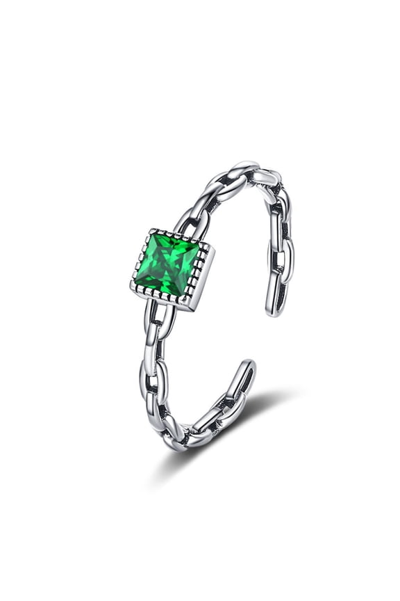 925 Sterling Silver Simulated Birthstone Rings for Women, Green Emerald Ring for Women Adjustable Rings Jewelry Gift Hollow-Carved Design