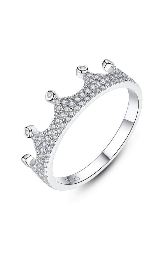 Crown Wedding CZ Simulated Diamond Band, Premium Crown Rings For Women, 925 Sterling Silver Cubic Zirconia Ring Size 5-10