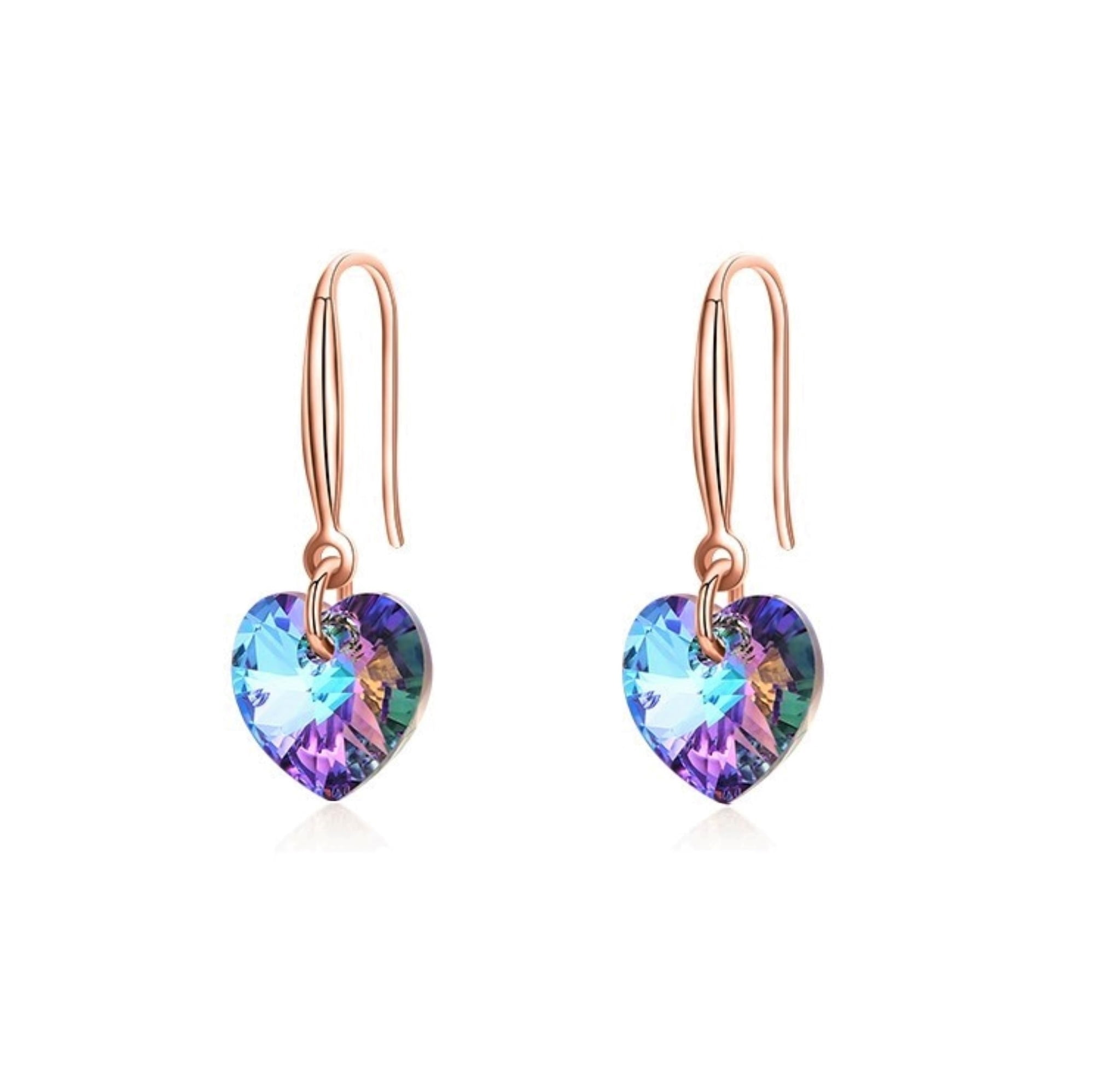 Bellitia Jewelry Crystal Heart Shape Drop Dangle Earrings for Women, Rose Gold/White Gold Plated 925 Sterling Silver Hook Hypoallergenic Jewelry