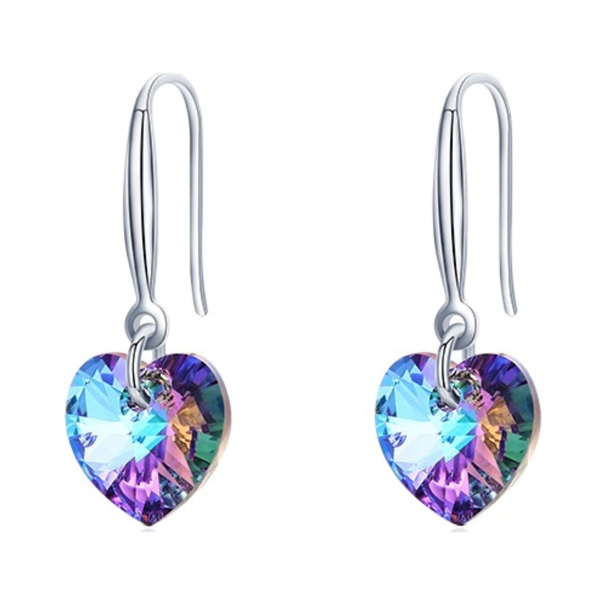 Bellitia Jewelry Crystal Heart Shape Drop Dangle Earrings for Women, Rose Gold/White Gold Plated 925 Sterling Silver Hook Hypoallergenic Jewelry